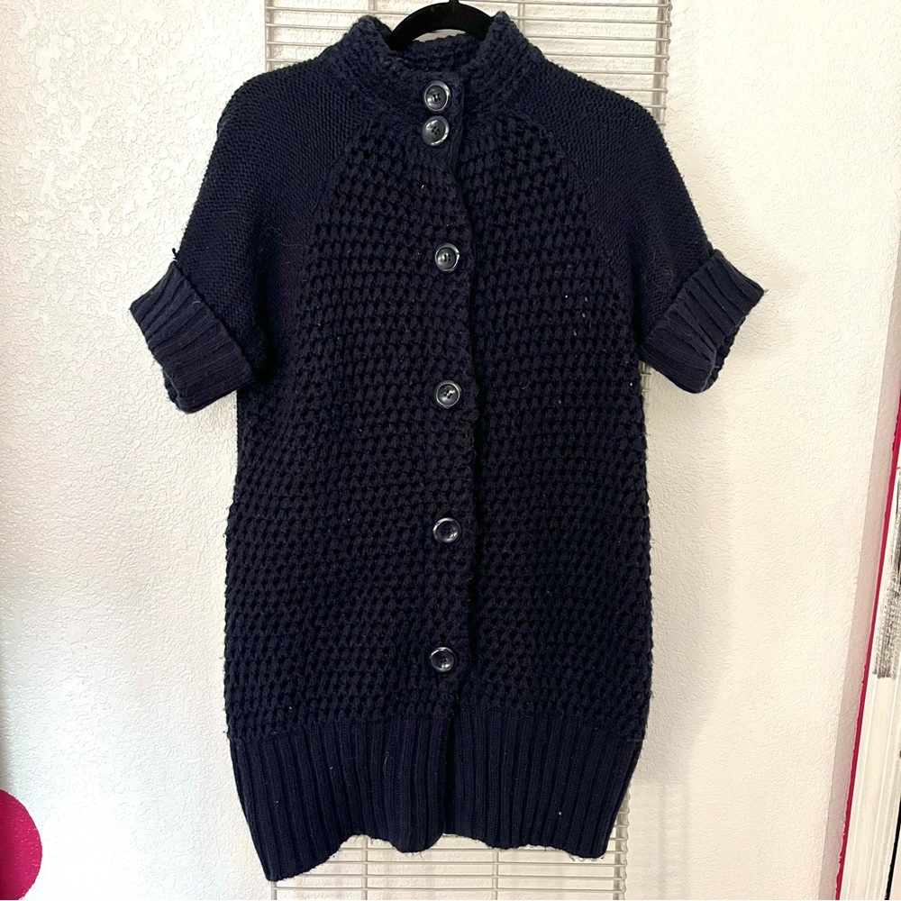 Vintage Covington Short Sleeve Waffle Knit Cardigan Sweater